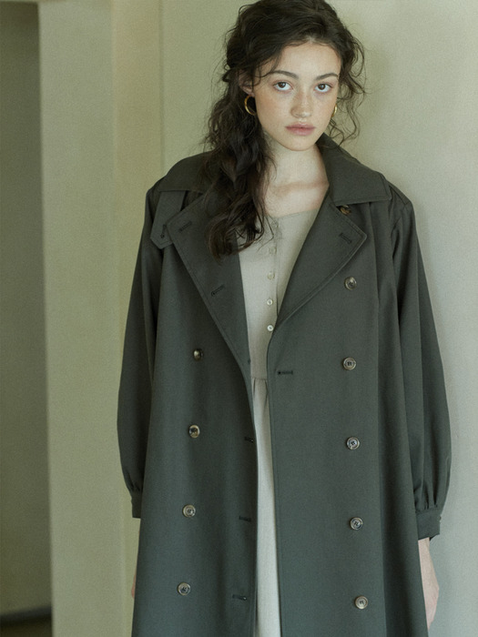 [EXCLUSIVE] shirring-sleeve hooded trench coat