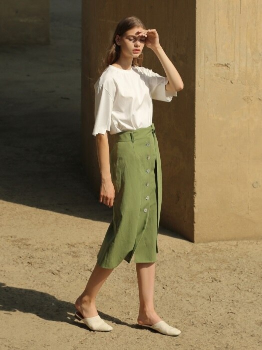 18RESORT LINEN BUTTON SKIRT_2COLOR