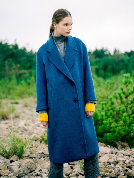 Wool-Cashmere Blend Deep Slit Over-Sized Double Long Coat