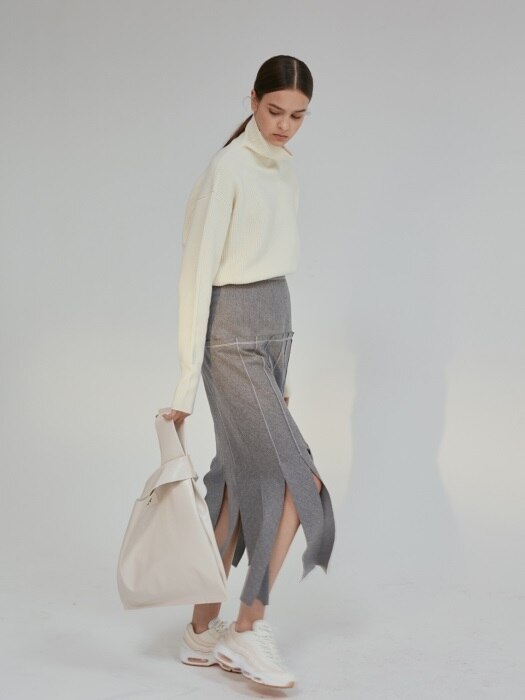 Skirt Wide Fringe Melange Light Gray