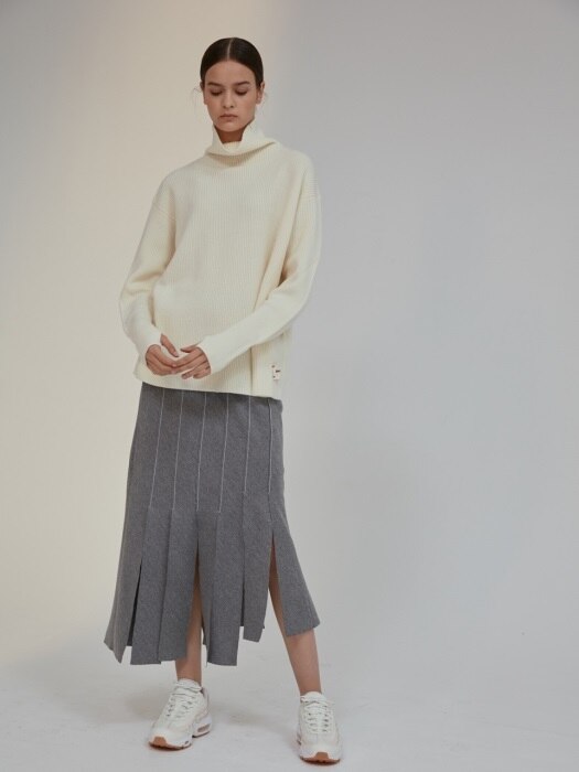 Skirt Wide Fringe Melange Light Gray