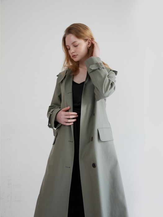 19 SPRING_Light green Wide Collar Trench Coat