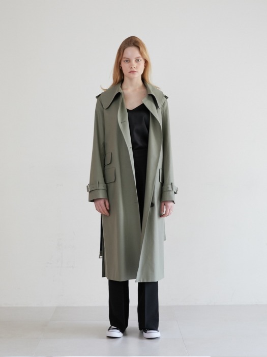 19 SPRING_Light green Wide Collar Trench Coat