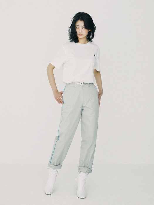 Line Colored Slim Baggy Pants Gray