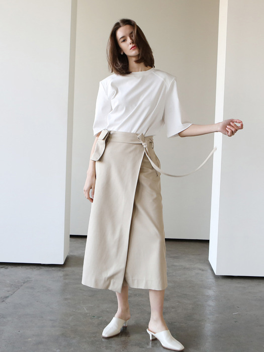 Pocket linen wrap skirt_beige