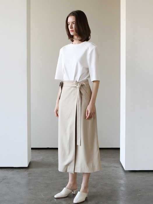 Pocket linen wrap skirt_beige