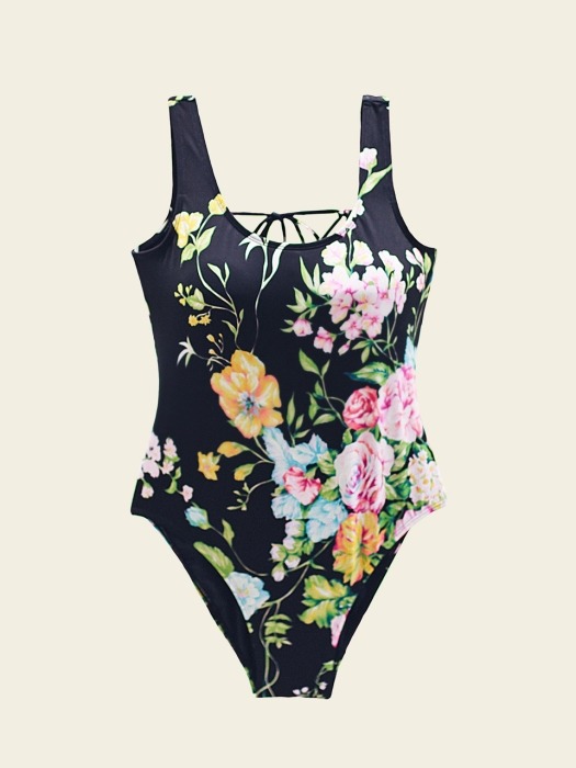 Floral print swimsuit (Black)