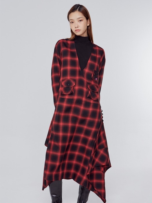 V-neck Check Dress