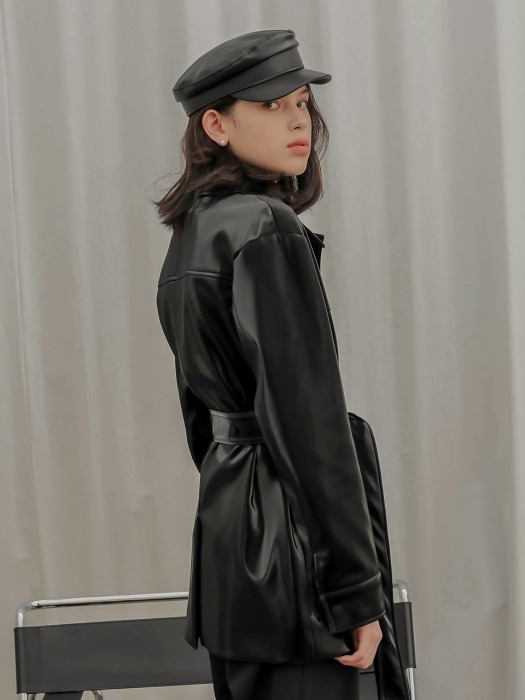 002 Belted black leather jacket