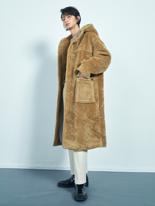  CAMEL shearling hood coat(HJ041)