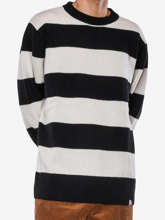 ALVIN SWEATER_ALVIN STRIPE, BLACK/WAX