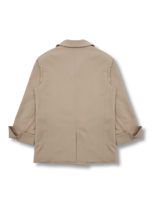 Turnup Double Breasted Blazer [Beige]