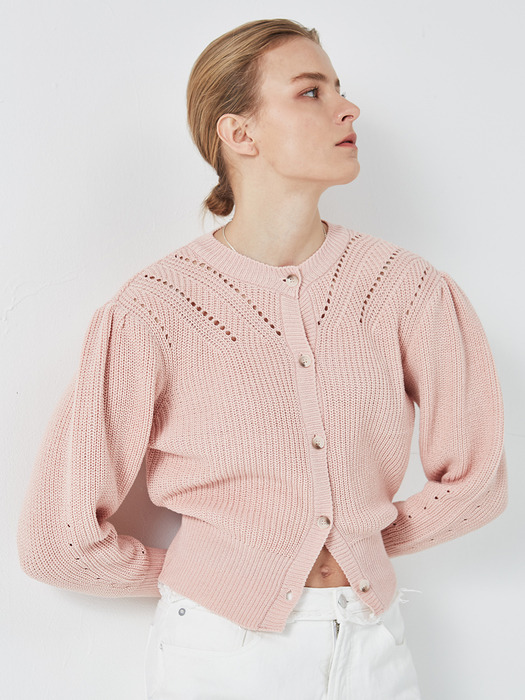 Puff Shoulder Cardigan Pale Pink