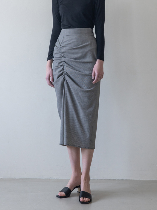 Houndtooth Front Shirring Skirt