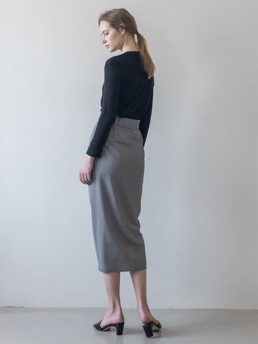 Houndtooth Front Shirring Skirt
