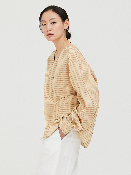 V-neck Stripe Shirts / Ginger Beige