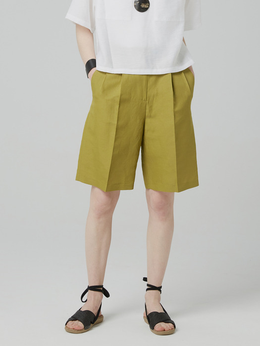 LINEN BERMUDA PANTS_OLIVE GREEN