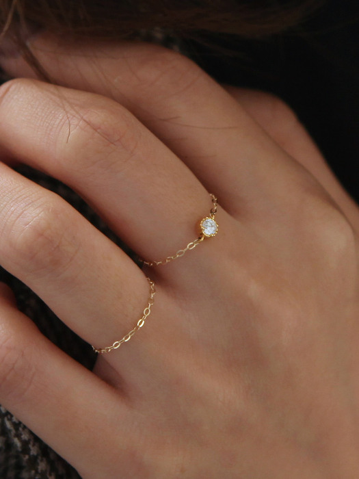 [SET]14k gold white Q chain ring + 14k gold chain ring
