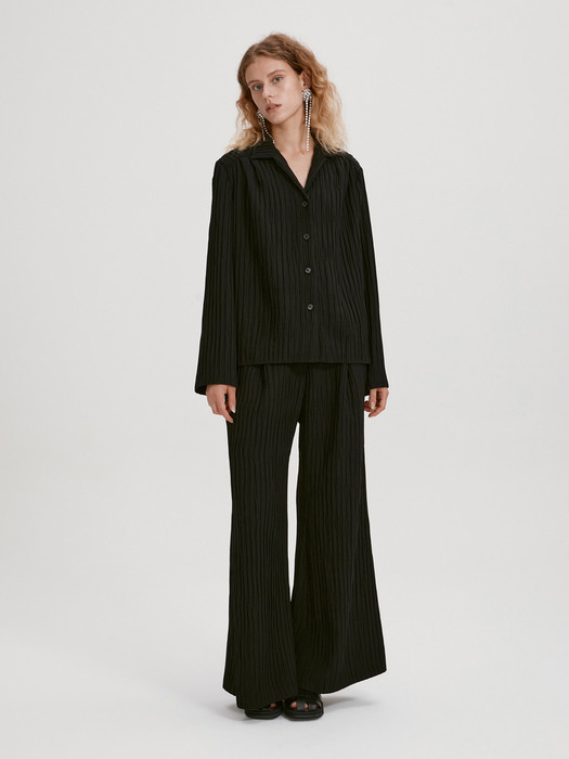 TEXTURED WIDE LEG TROUSERS (BLACK)