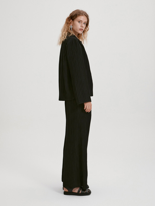 TEXTURED WIDE LEG TROUSERS (BLACK)