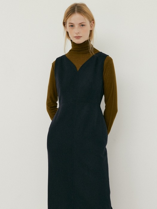 wool silhouette dress (navy)