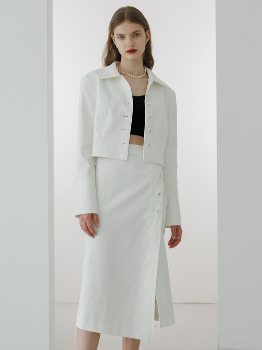 Jacquard slit skirt (white)