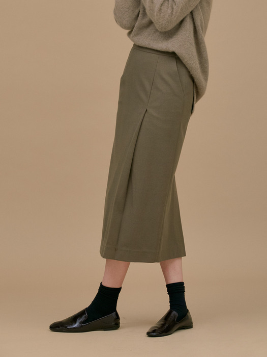 Tuck H line skirt - Khaki brown