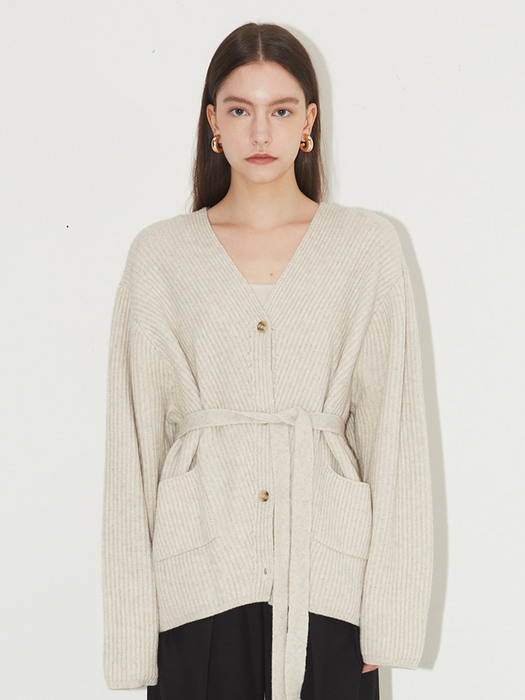 Belted Knit Cardigan Oatmeal