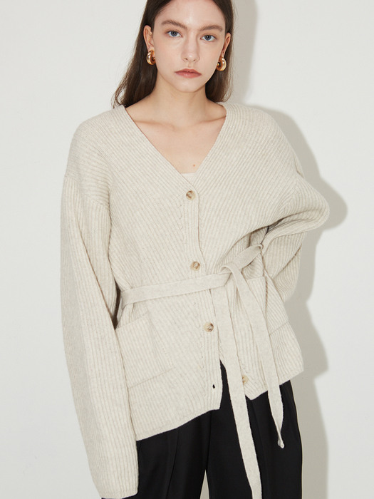 Belted Knit Cardigan Oatmeal