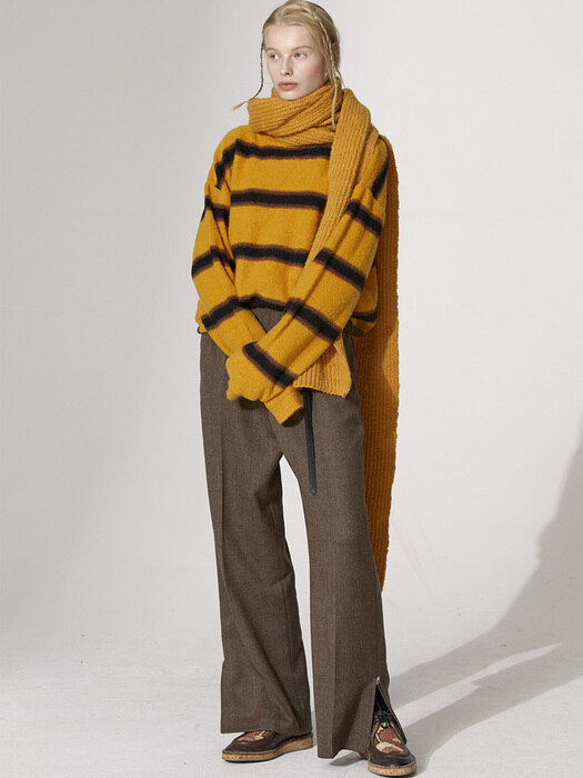 MUSTARDBROWN blushed mohair stripe knit (MT004)