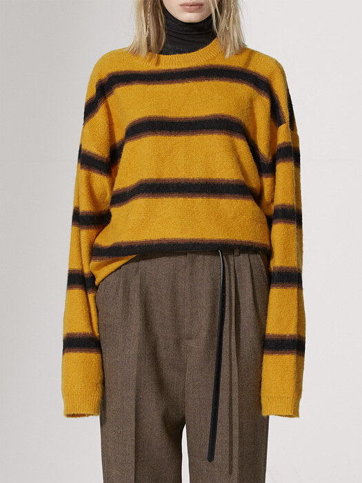 MUSTARDBROWN blushed mohair stripe knit (MT004)