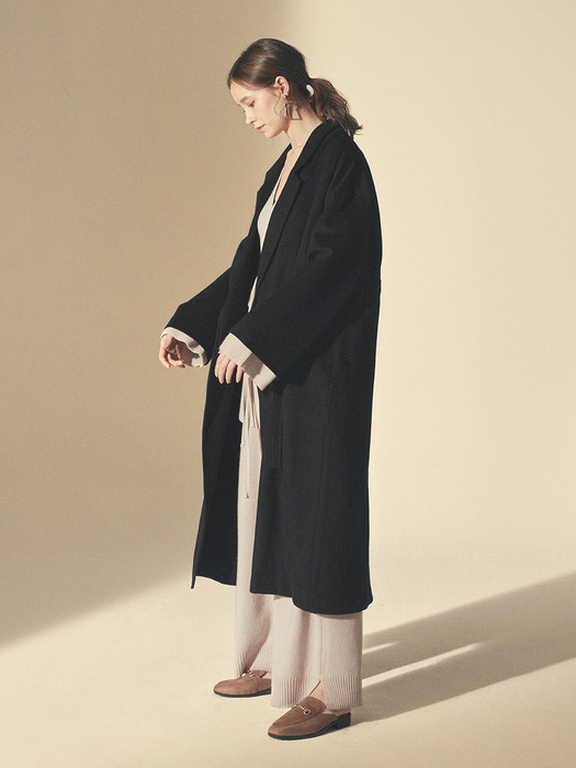 STRING WOOL ROBE COAT_Black