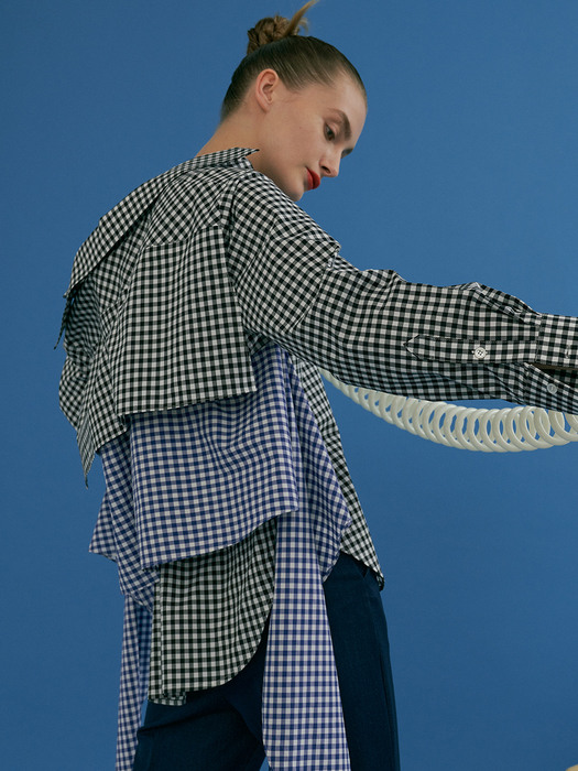[FRONTROW X EENK] Cape Layered Shirt_GINGHAM CHECK