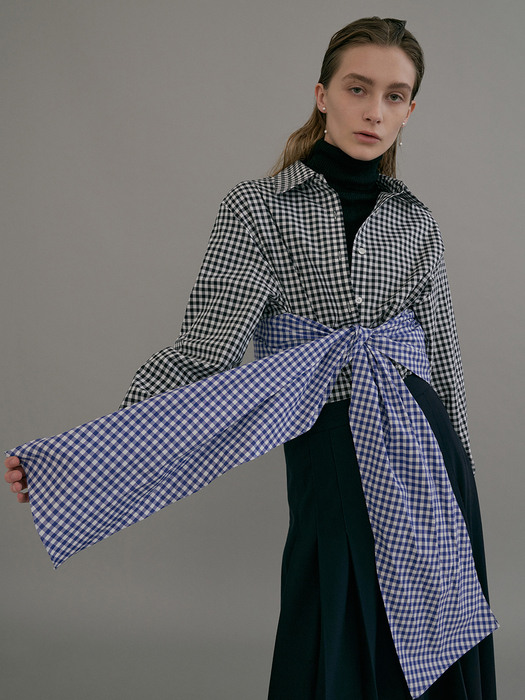 [FRONTROW X EENK] Cape Layered Shirt_GINGHAM CHECK