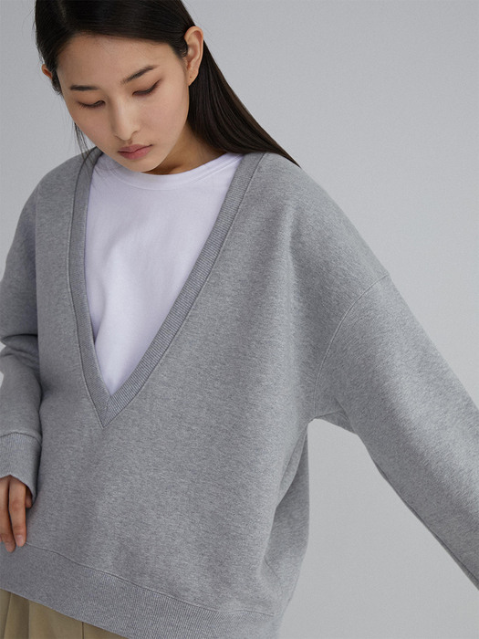 Deep V-neck Sweatshirts (Melange Grey)