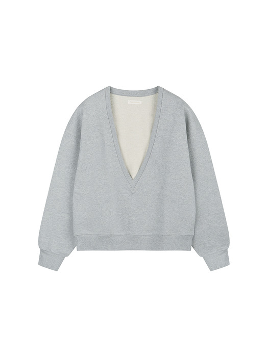 Deep V-neck Sweatshirts (Melange Grey)
