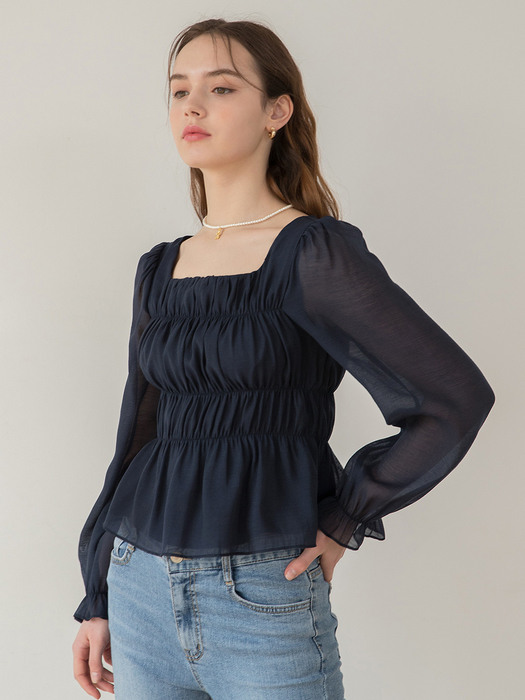 Square Band Blouse Navy