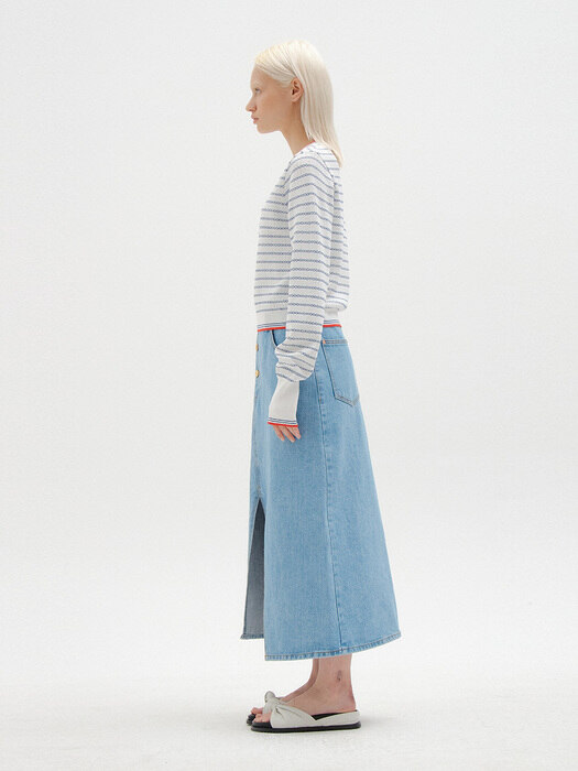 SCALEA Stripe Knit Pull-over - White/Blue Stripe