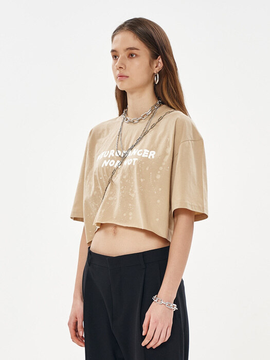 LOOSE FIT HAND PAINTED CROP BROWN T-SHIRT