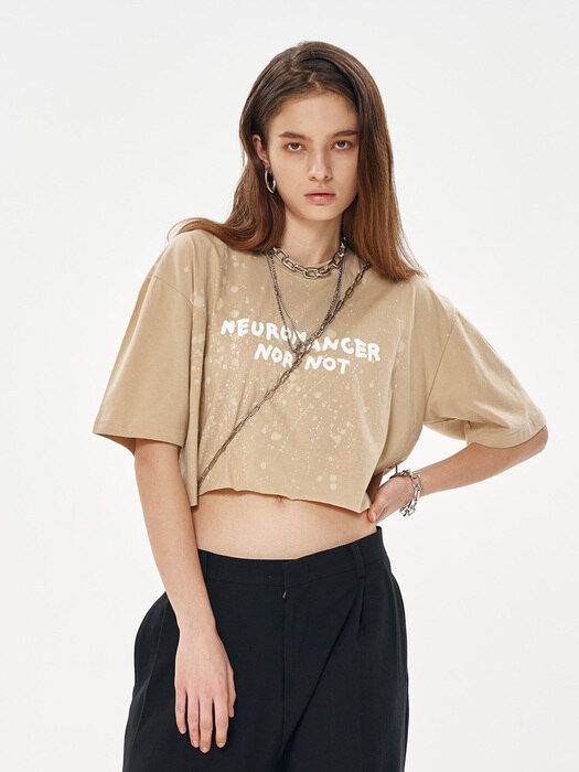 LOOSE FIT HAND PAINTED CROP BROWN T-SHIRT
