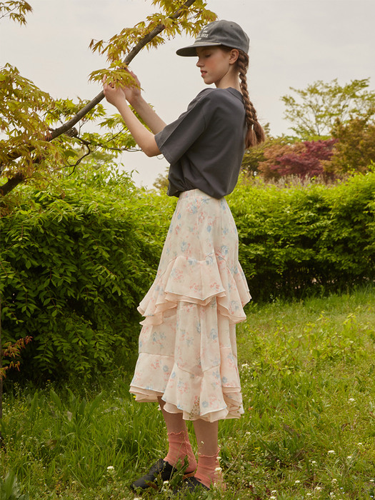 Unbalanced Can-Can Long Skirt (Coral Pink)