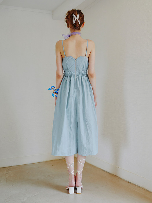 Slip Shirring Dress, Light Blue