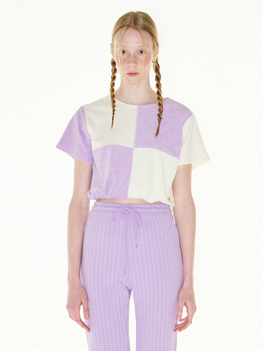 Terry checkerboard banding T-shirts (Violet+Ivory)