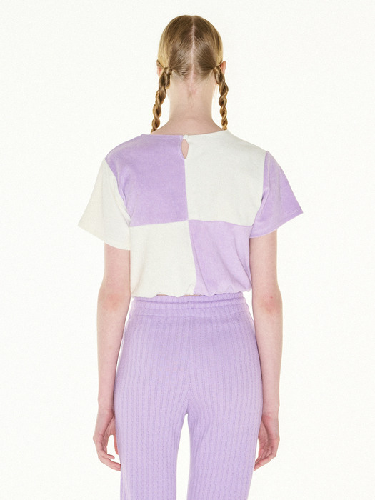 Terry checkerboard banding T-shirts (Violet+Ivory)