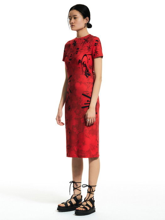 Weedy Long Jersey Dress (Red)