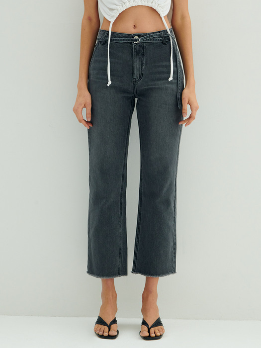[리퍼브] Mid-rise Regular Belted Jeans_L.grey