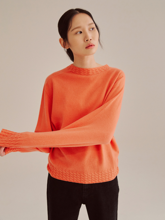 CORAL WHOLEGARMENT PURE CASHMERE CABLE DETAIL KNIT TOP