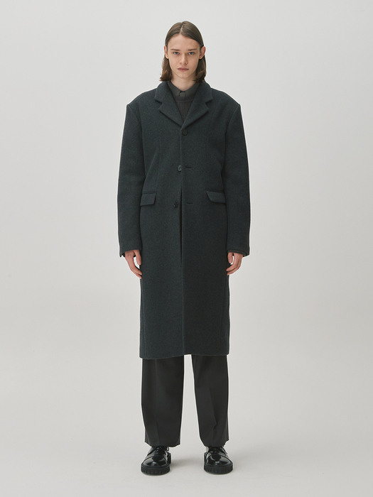 THREE BUTTON TAILORED WOOL COAT MELANGE CHARCOAL
