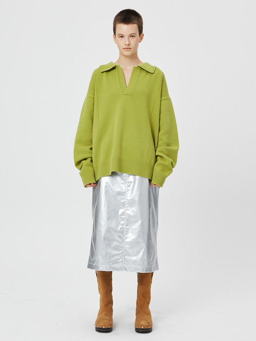 Glossy Foil Long Skirt / Silver