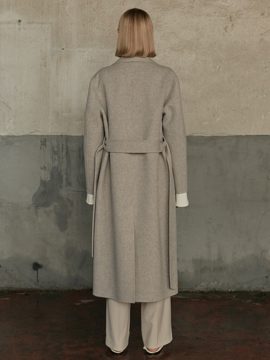 GENEVE Cashmere Belted Minimal Handmade Coat_Gray Oatmeal